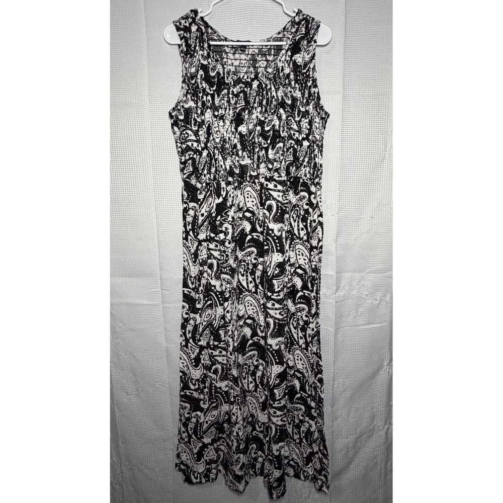 Elementz Maxi Dress Rayon Paisley Print Smocked Bodice Sleeveless Boho L